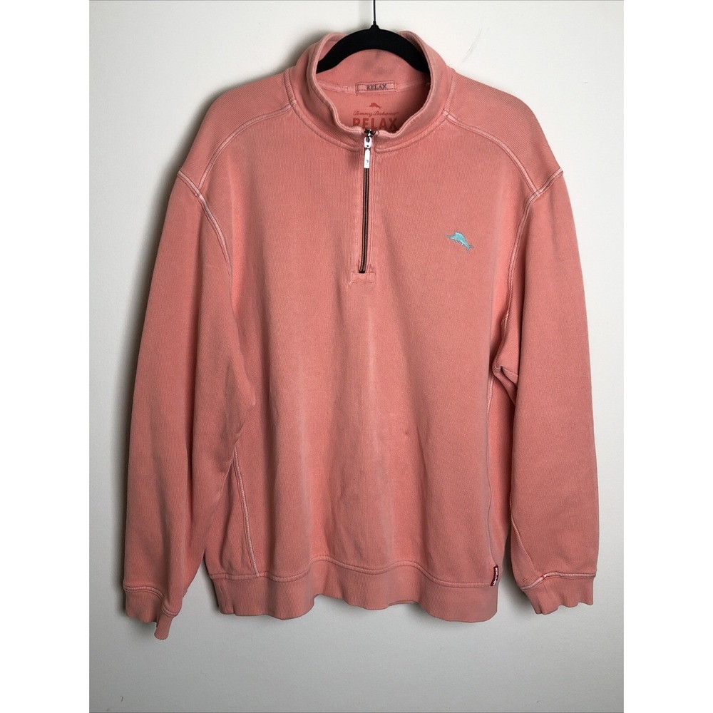 Tommy Bahama Relax Half Zip Pullover Sz XL Peach Cotton Comfortable Sweater